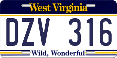 WV license plate DZV316