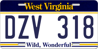 WV license plate DZV318