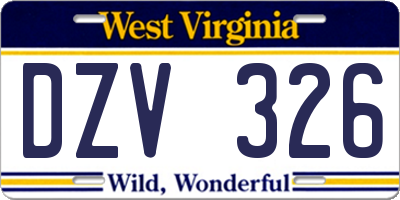 WV license plate DZV326