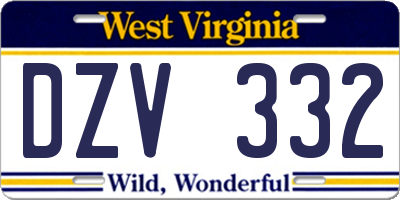 WV license plate DZV332