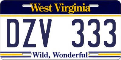 WV license plate DZV333