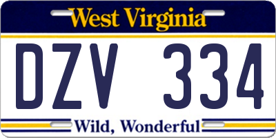 WV license plate DZV334