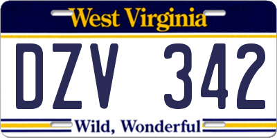 WV license plate DZV342