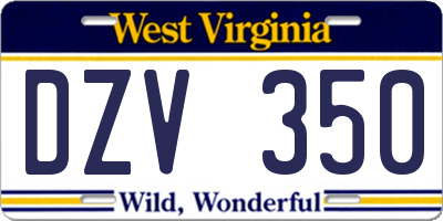 WV license plate DZV350