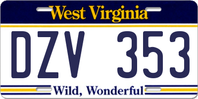 WV license plate DZV353