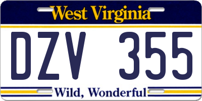 WV license plate DZV355