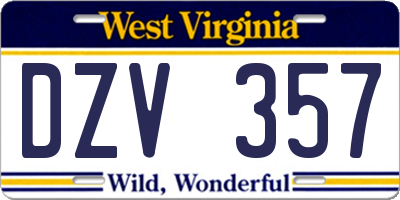 WV license plate DZV357