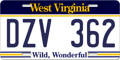 WV license plate DZV362