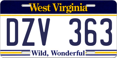 WV license plate DZV363