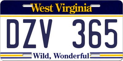 WV license plate DZV365