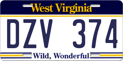 WV license plate DZV374