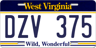 WV license plate DZV375