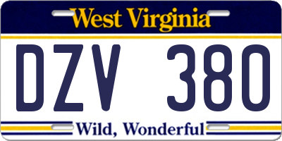 WV license plate DZV380