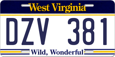 WV license plate DZV381