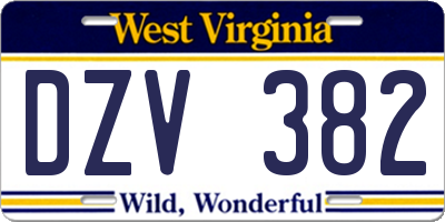 WV license plate DZV382