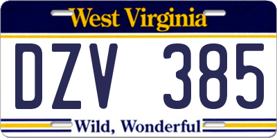 WV license plate DZV385