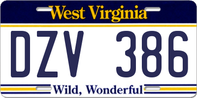 WV license plate DZV386