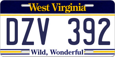 WV license plate DZV392