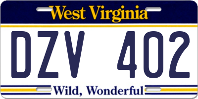 WV license plate DZV402