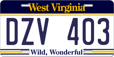 WV license plate DZV403