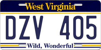 WV license plate DZV405