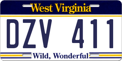 WV license plate DZV411