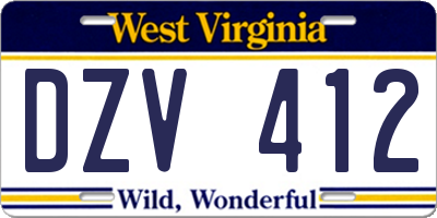 WV license plate DZV412