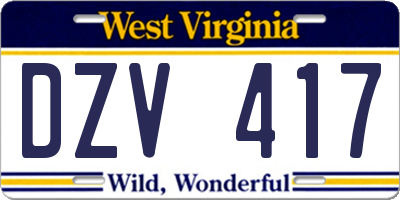 WV license plate DZV417