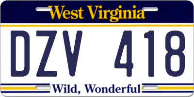 WV license plate DZV418