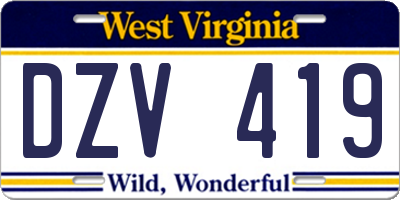 WV license plate DZV419