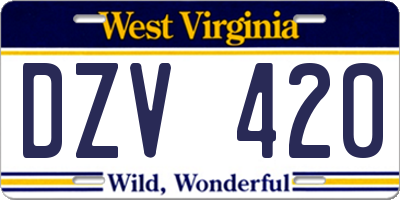 WV license plate DZV420