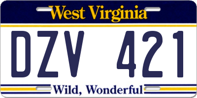 WV license plate DZV421