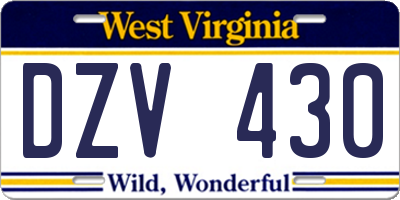 WV license plate DZV430