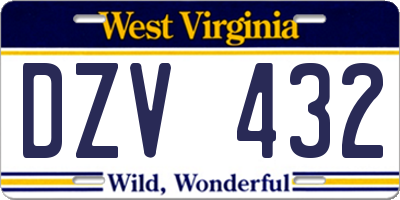 WV license plate DZV432