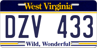 WV license plate DZV433