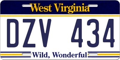 WV license plate DZV434