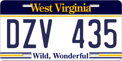 WV license plate DZV435