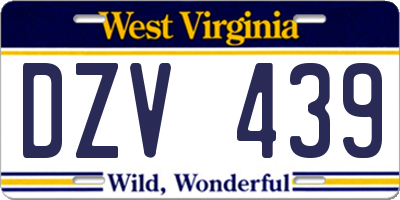 WV license plate DZV439