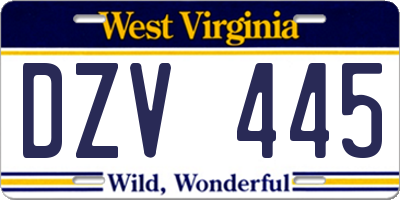 WV license plate DZV445