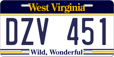 WV license plate DZV451