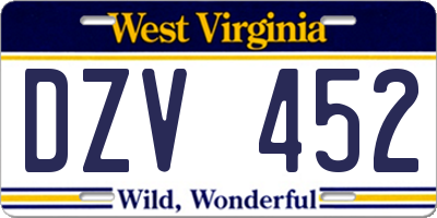 WV license plate DZV452