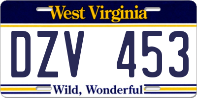 WV license plate DZV453