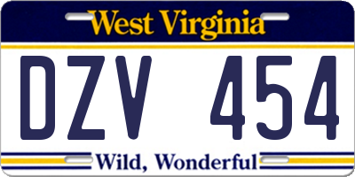 WV license plate DZV454