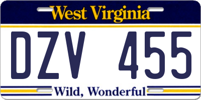 WV license plate DZV455