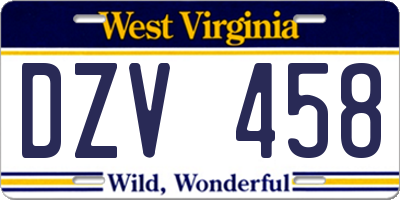 WV license plate DZV458