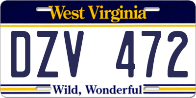 WV license plate DZV472