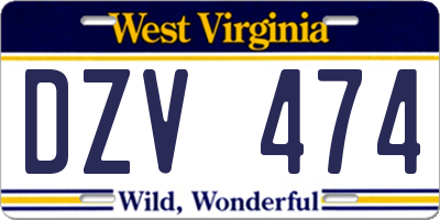 WV license plate DZV474