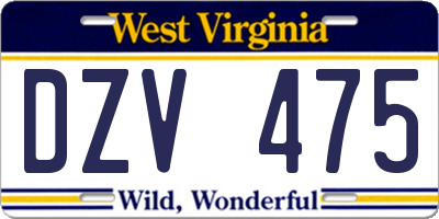 WV license plate DZV475