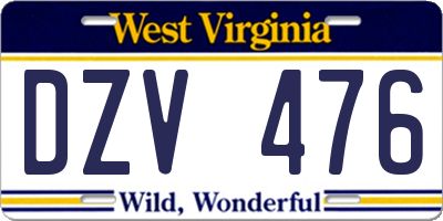 WV license plate DZV476