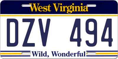 WV license plate DZV494